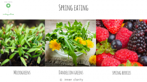 In Spring, introduce microgreens, dandelion greens and spring red berries for health and vitality and to rejuvenate in spring.